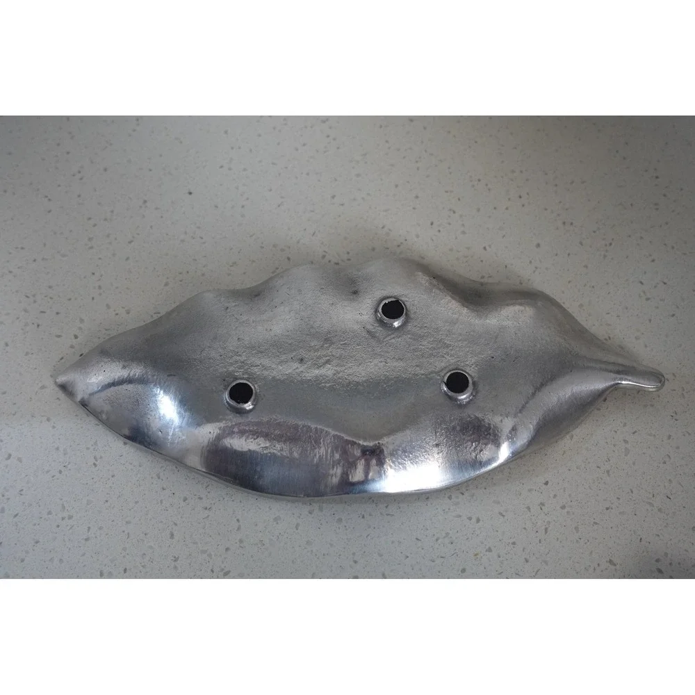 vintage trinket holder leaf shape pewter with patina 9 inches‎ long